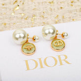Dior Tribales Earrings - White Resin Pearls with Pistachio Green Transparent Resin